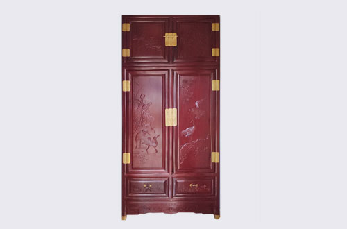 仙游高端中式家居装修深红色纯实木衣柜